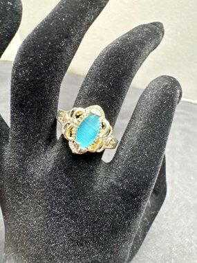 Sterling Silver Ring With Blue Gemstone & Ornate Design Size 8 S925 Mark Elegant